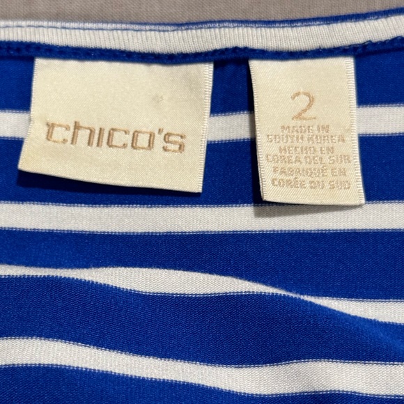 Chico’s Blue & White Diagonal Striped V Neck Top - Picture 3 of 6